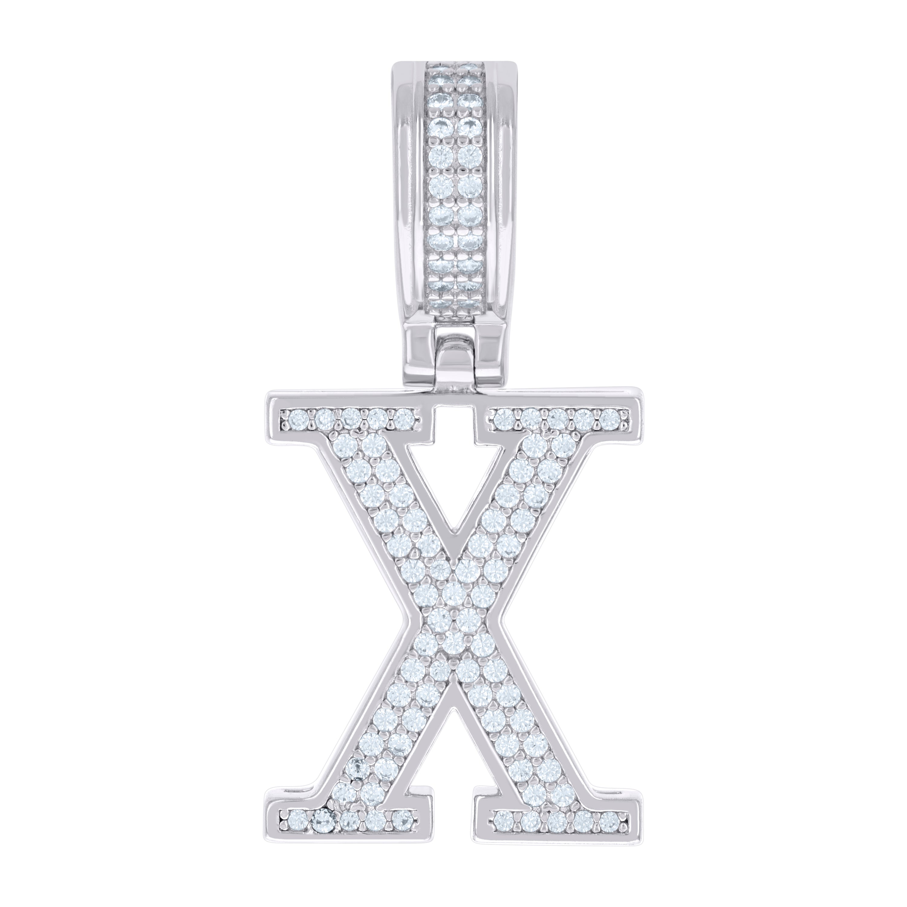 925 Sterling Silver Unisex Cubic-Zirconia Initial Letter X Charm Pendant