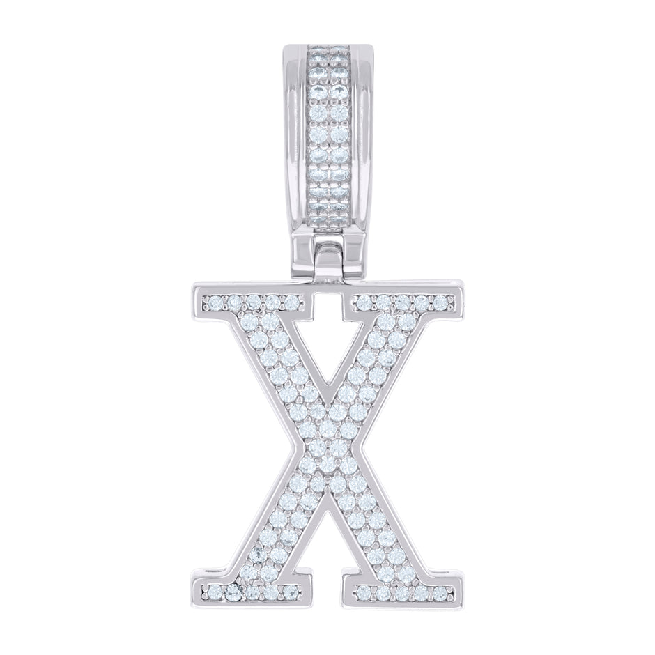 925 Sterling Silver Unisex Cubic-Zirconia Initial Letter X Charm Pendant