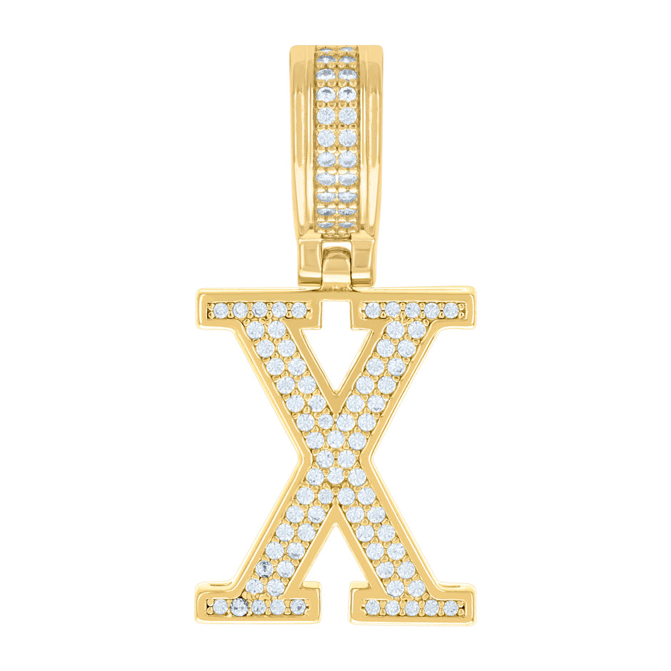 925 Sterling Silver Yellow-Tone Unisex Cubic-Zirconia Initial Letter X Charm Pendant