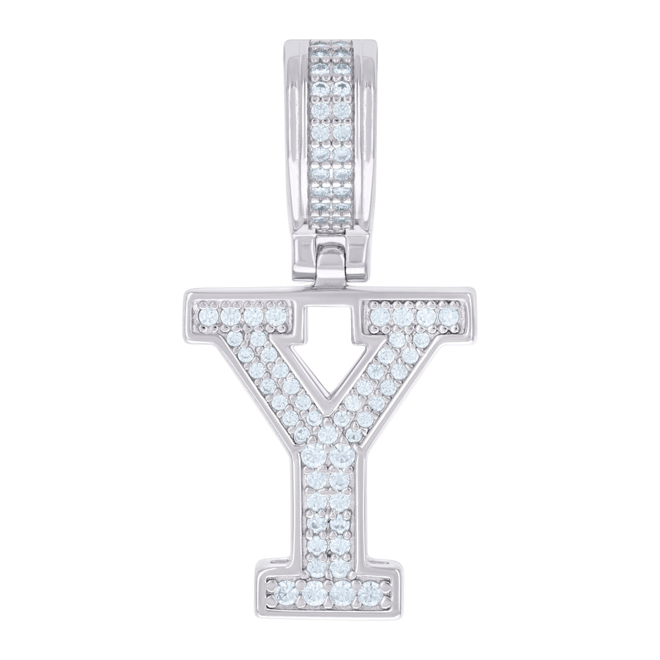 925 Sterling Silver Unisex Cubic-Zirconia Initial Letter Y Charm Pendant