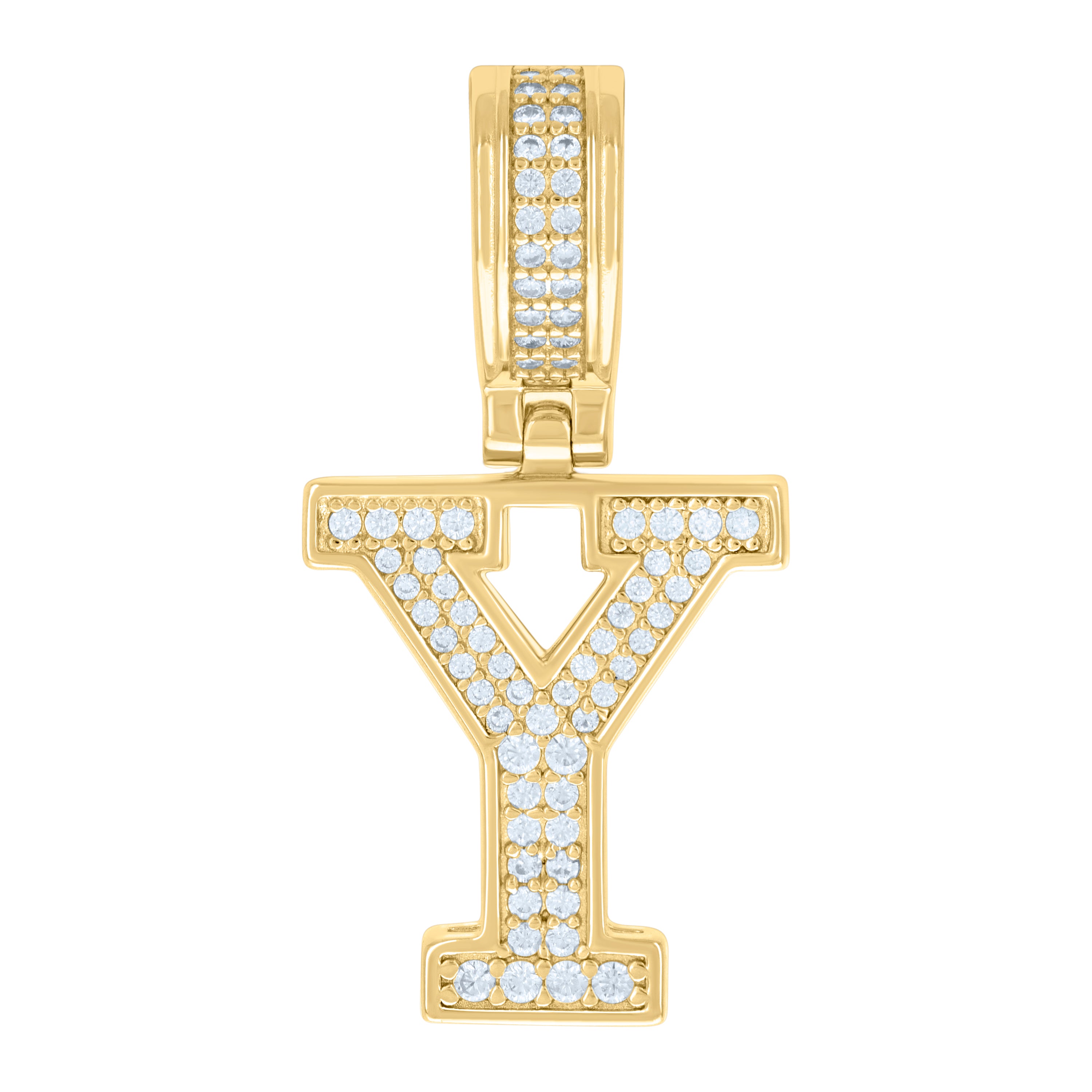 925 Sterling Silver Yellow-Tone Unisex Cubic-Zirconia Initial Letter Y Charm Pendant