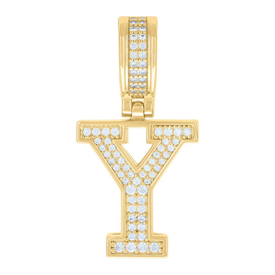 925 Sterling Silver Yellow-Tone Unisex Cubic-Zirconia Initial Letter Y Charm Pendant