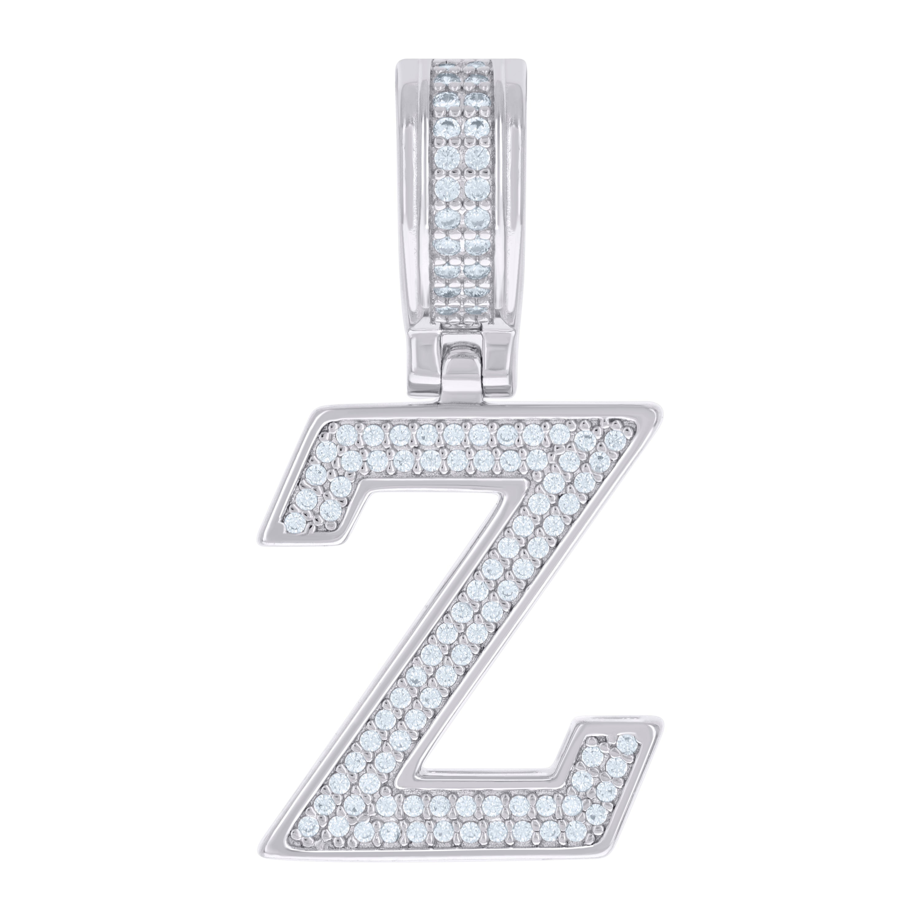 925 Sterling Silver Unisex Cubic-Zirconia Initial Letter Z Charm Pendant