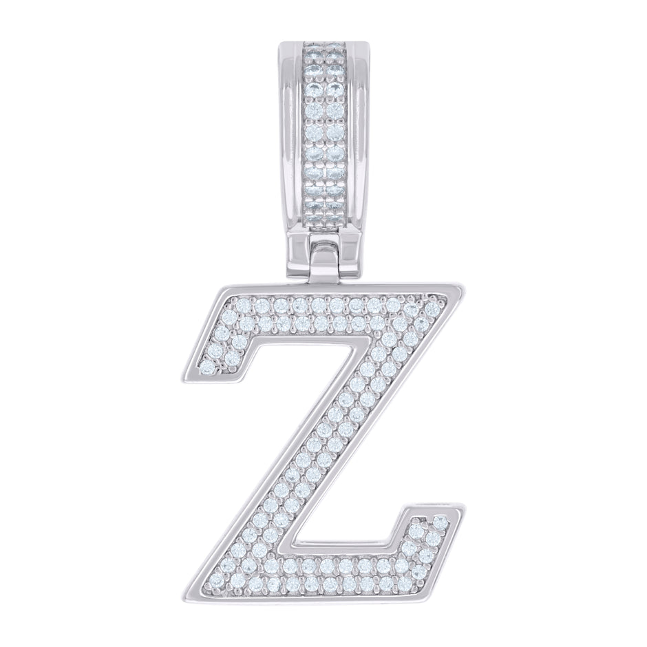 925 Sterling Silver Unisex Cubic-Zirconia Initial Letter Z Charm Pendant