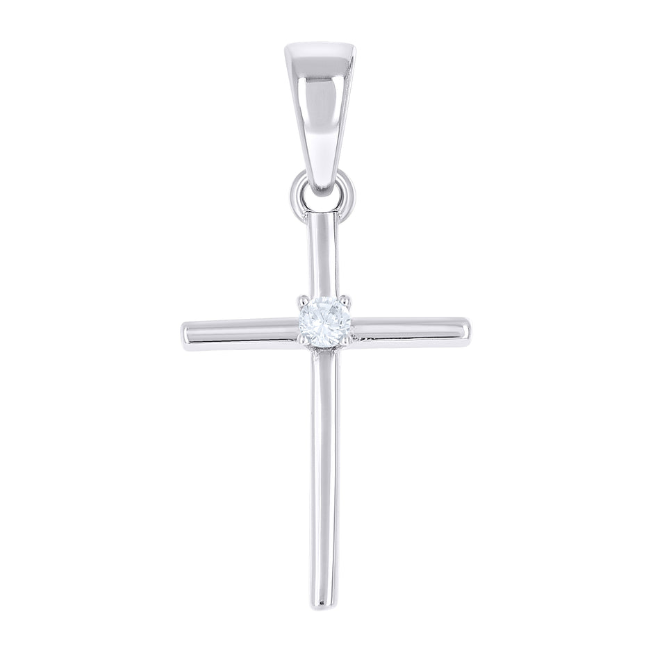 925 Sterling Silver Unisex Cubic-Zirconia Cross Religious Charm Pendant