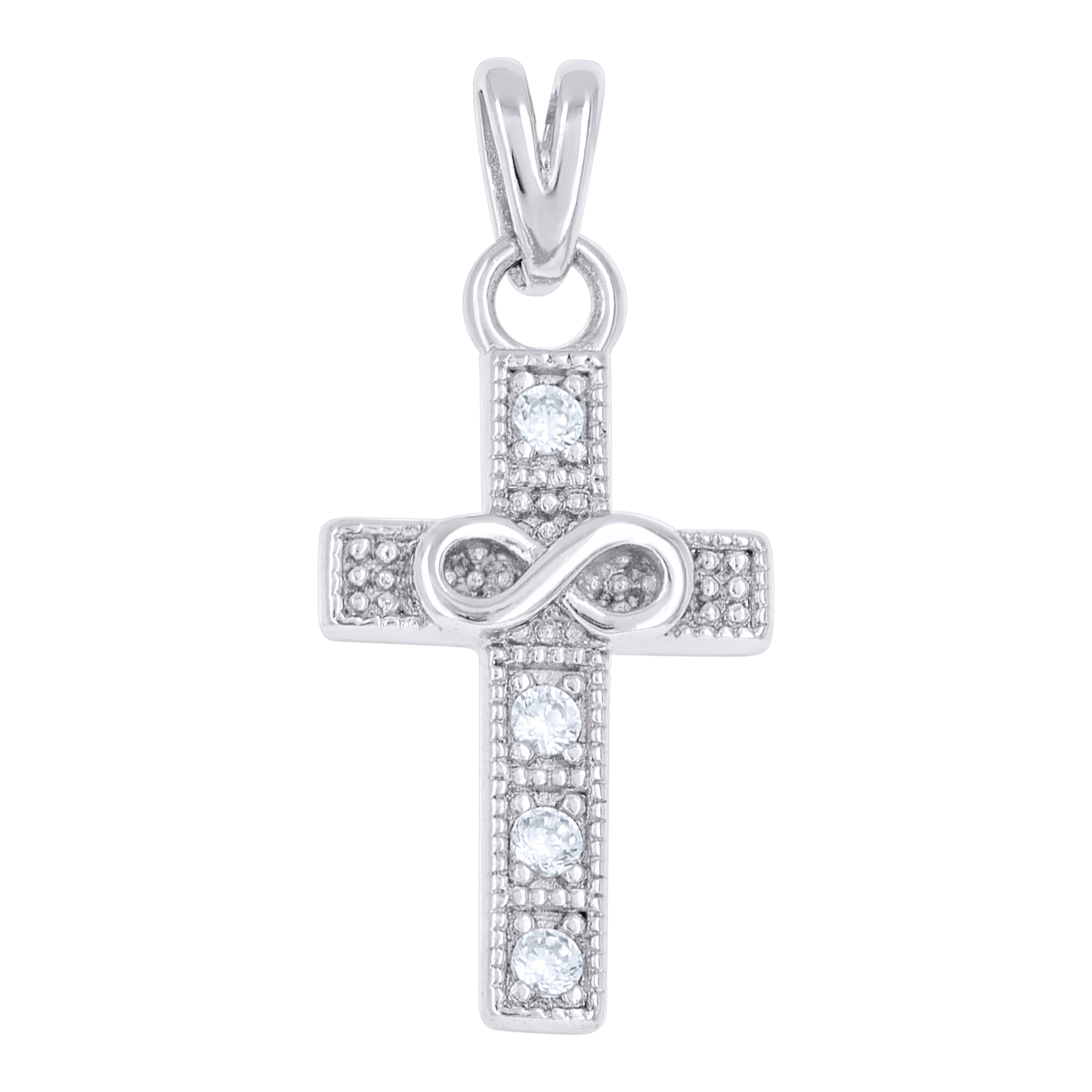 925 Sterling Silver Unisex Cubic-Zirconia Infinity Cross Religious Charm Pendant