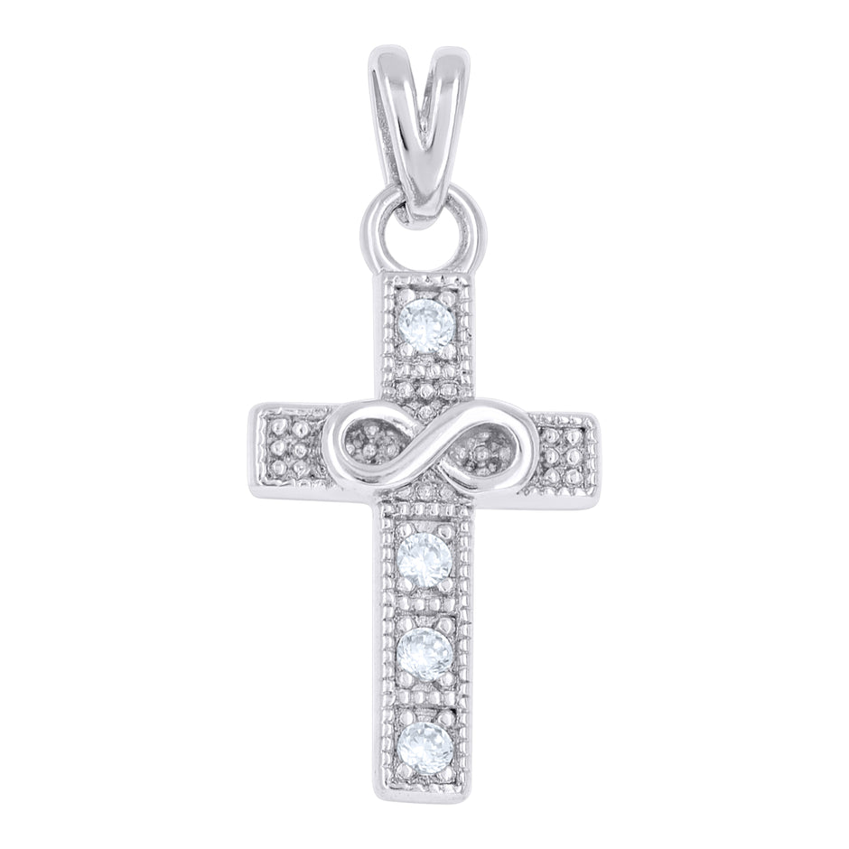 925 Sterling Silver Unisex Cubic-Zirconia Infinity Cross Religious Charm Pendant