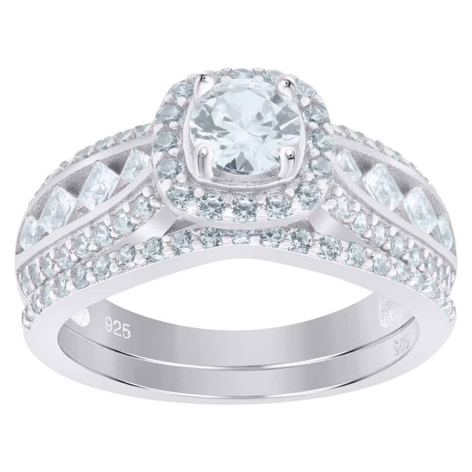 925 Sterling Silver Womens Round Princess-Cut Cubic-Zirconia Engagement Ring Size 8 - SLV-104295