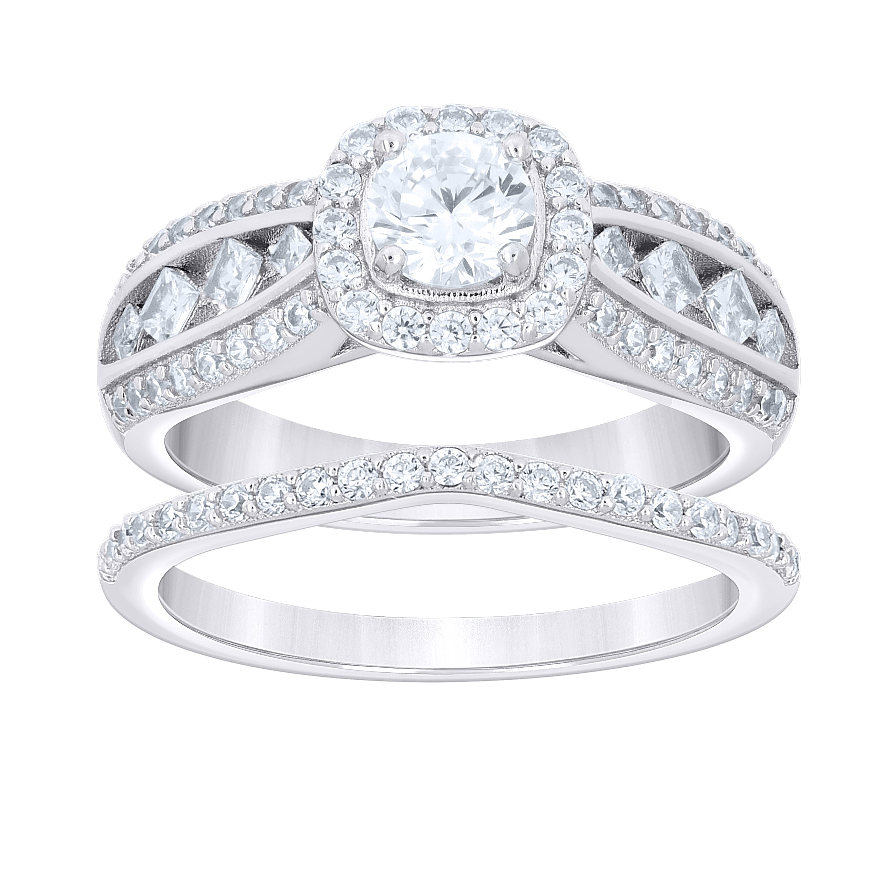 925 Sterling Silver Womens Round Princess-Cut Cubic-Zirconia Engagement Ring Size 7 - SLV-104598