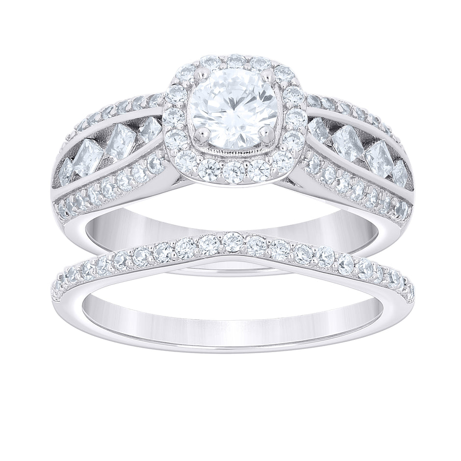 925 Sterling Silver Womens Round Princess-Cut Cubic-Zirconia Engagement Ring Size 7 - SLV-104598