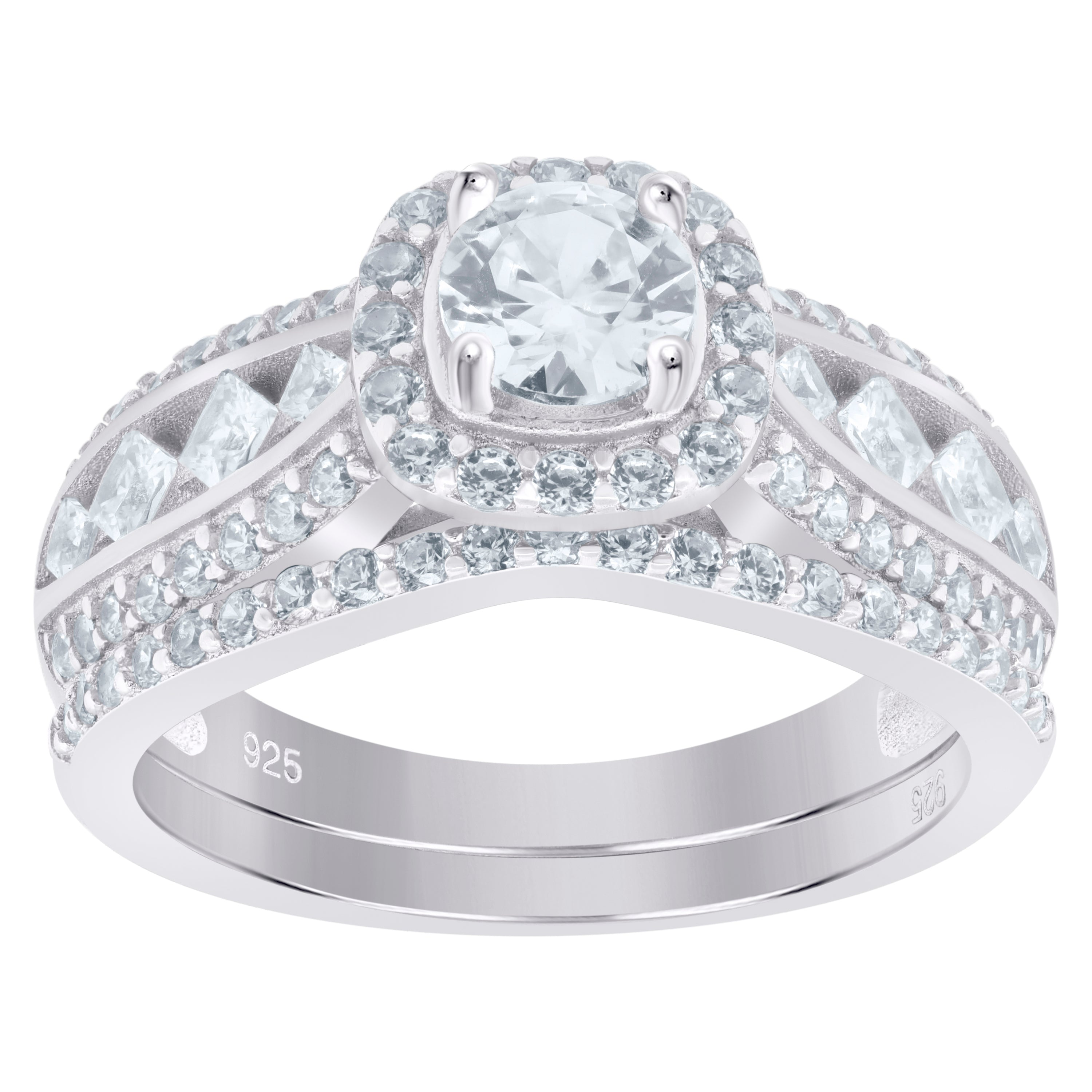 925 Sterling Silver Womens Round Princess-Cut Cubic-Zirconia Engagement Ring Size 10 - SLV-104600