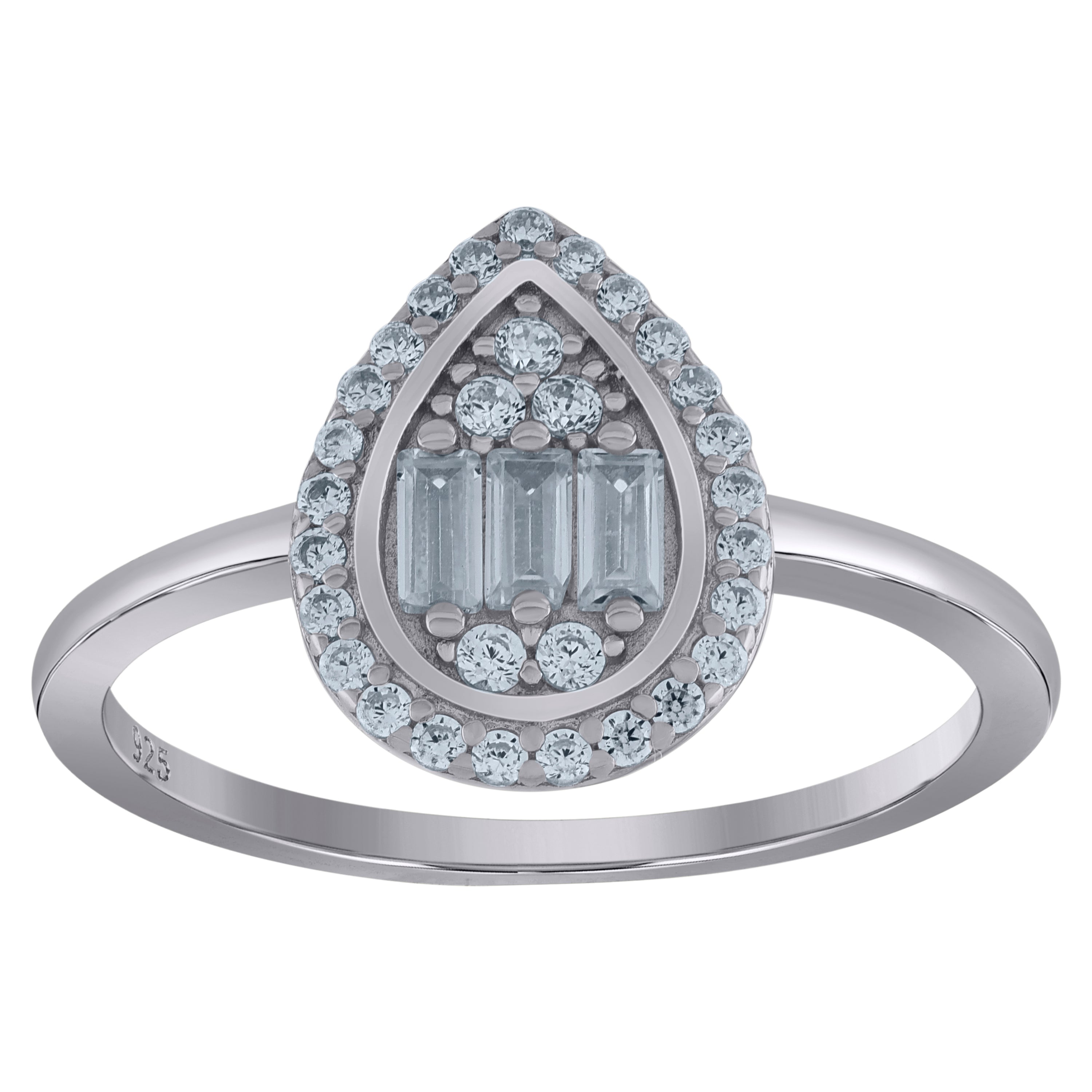 925 Sterling Silver Womens Baguette Cubic-Zirconia Teardrop Fashion Ring Size 7