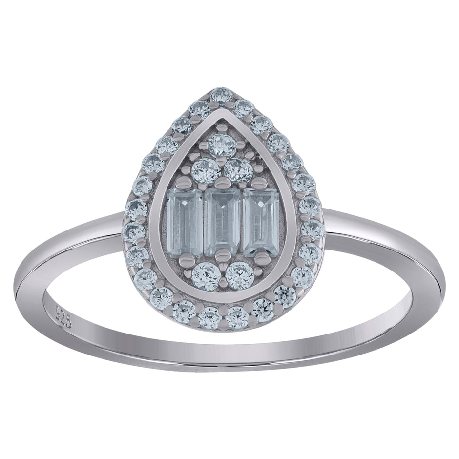 925 Sterling Silver Womens Baguette Cubic-Zirconia Teardrop Fashion Ring Size 7
