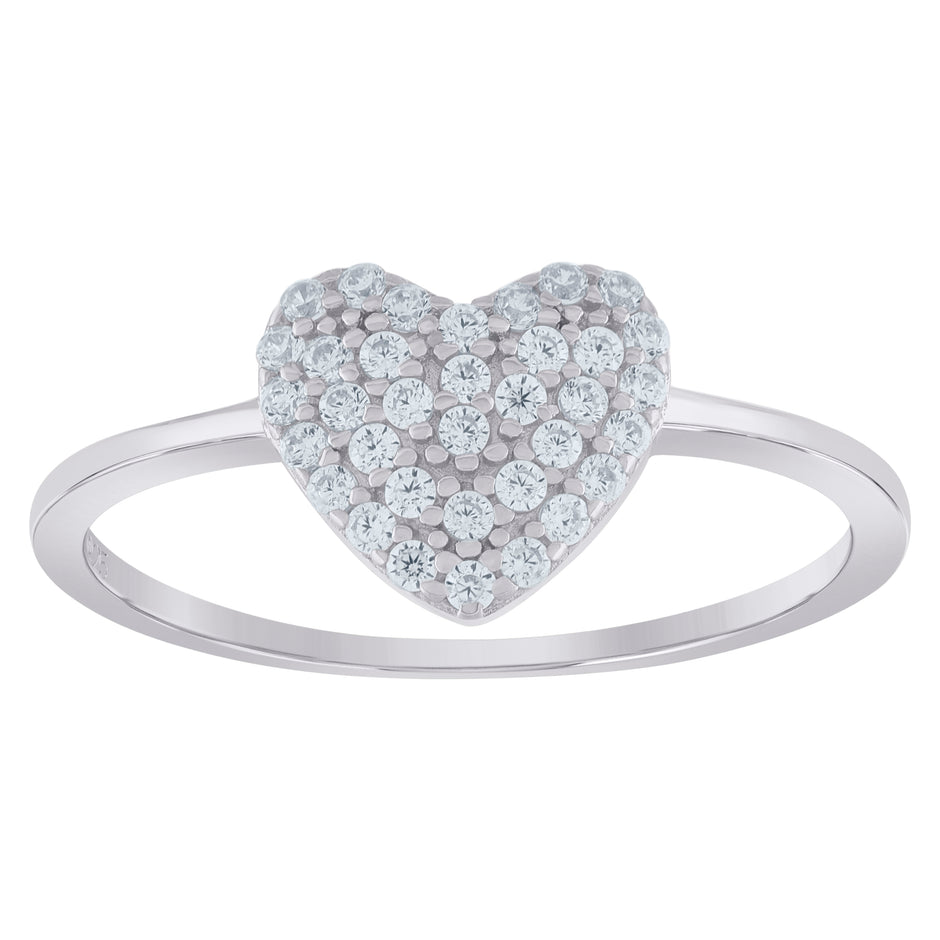 925 Sterling Silver Womens Cubic-Zirconia Heart Ring Size 6