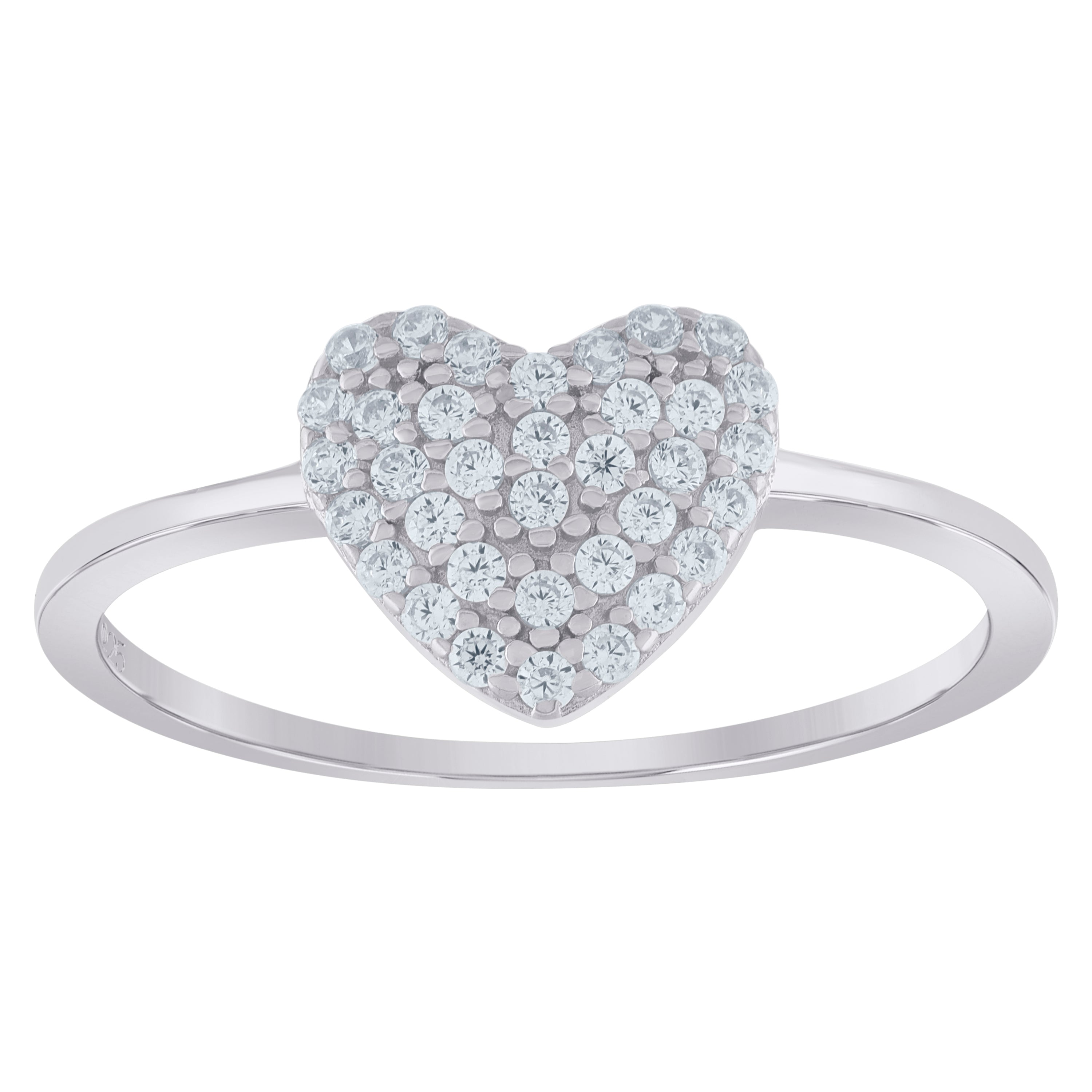 925 Sterling Silver Womens Cubic-Zirconia Heart Ring Size 7 - SLV-104687