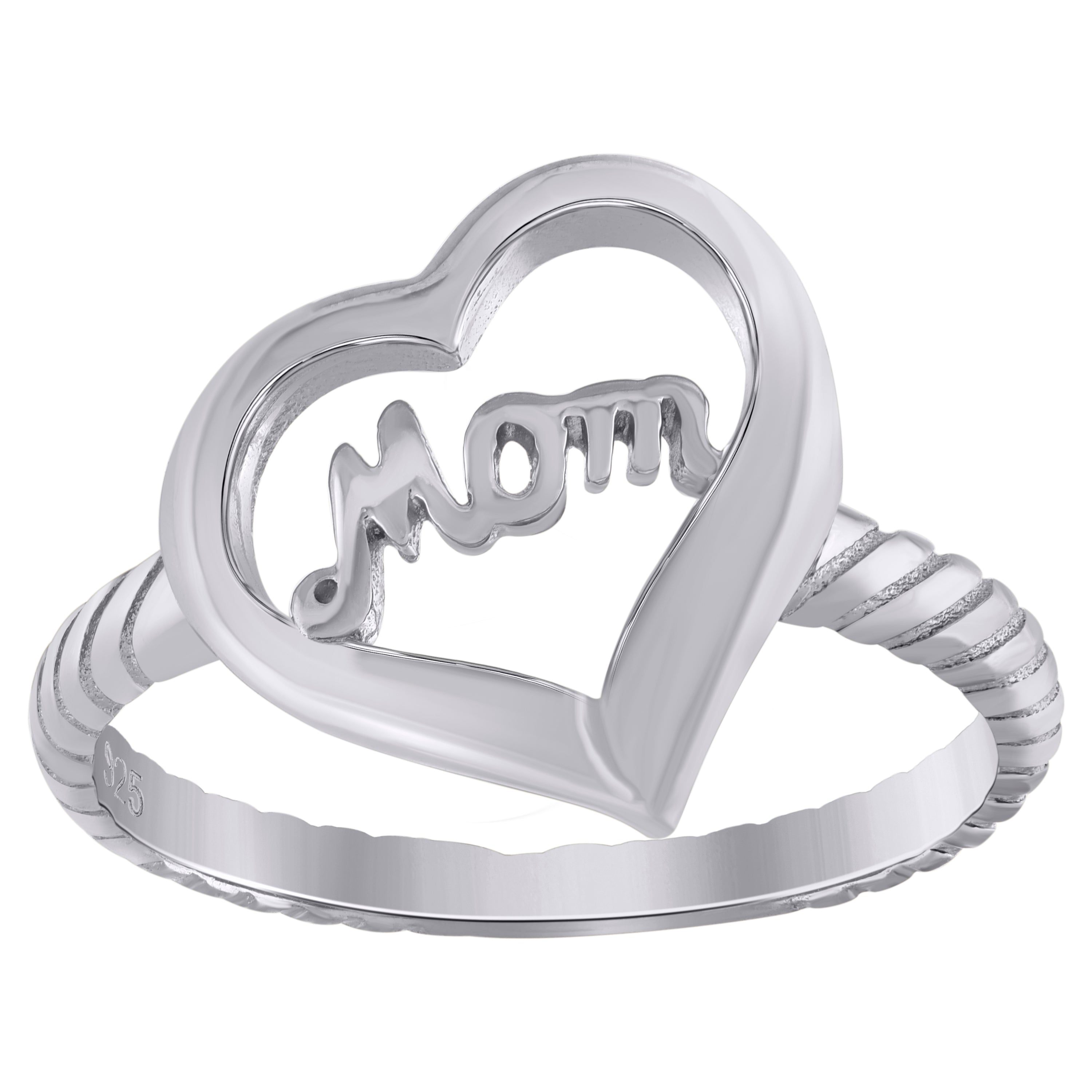 925 Sterling Silver Womens Heart Twisted Mom Ring Size 8 - SLV-104694