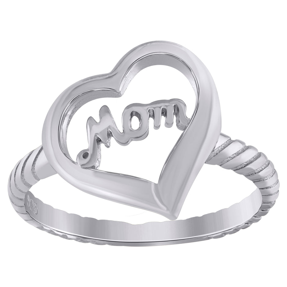925 Sterling Silver Womens Heart Twisted Mom Ring Size 7 - SLV-104693