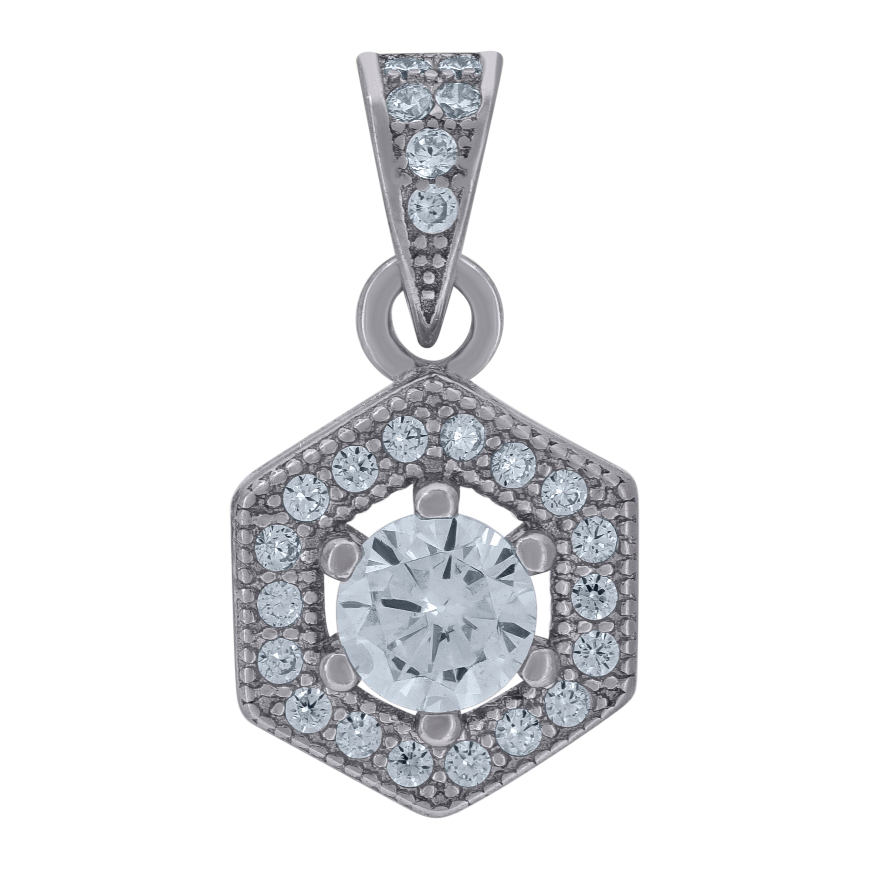 925 Sterling Silver Womens Cubic-Zirconia Octagonal Fashion Charm Pendant 
