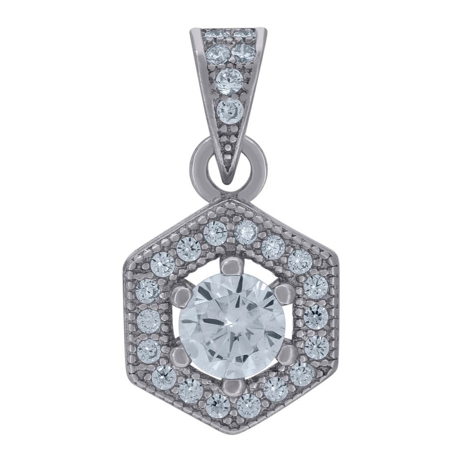925 Sterling Silver Womens Cubic-Zirconia Octagonal Fashion Charm Pendant 