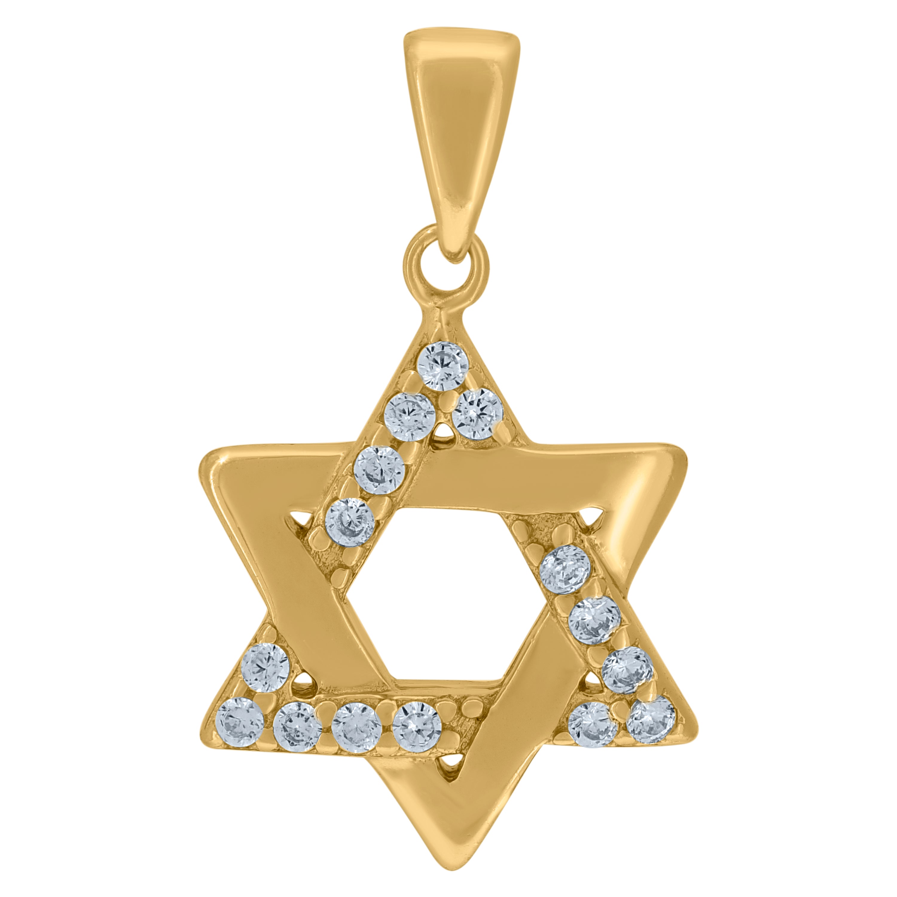 925 Sterling Silver Yellow-Tone Unisex Cubic-Zirconia Star Of David Symbol Religious Charm Pendant