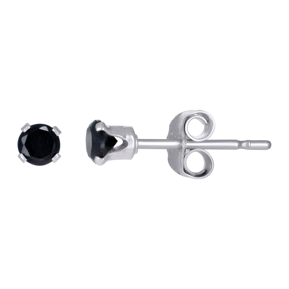 925 Sterling Silver Unisex Black Cubic-Zirconia Classic Stud Earrings 