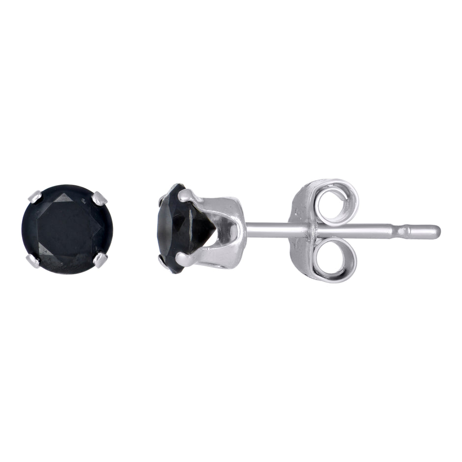 925 Sterling Silver Unisex Black Cubic-Zirconia Classic Stud Earrings 