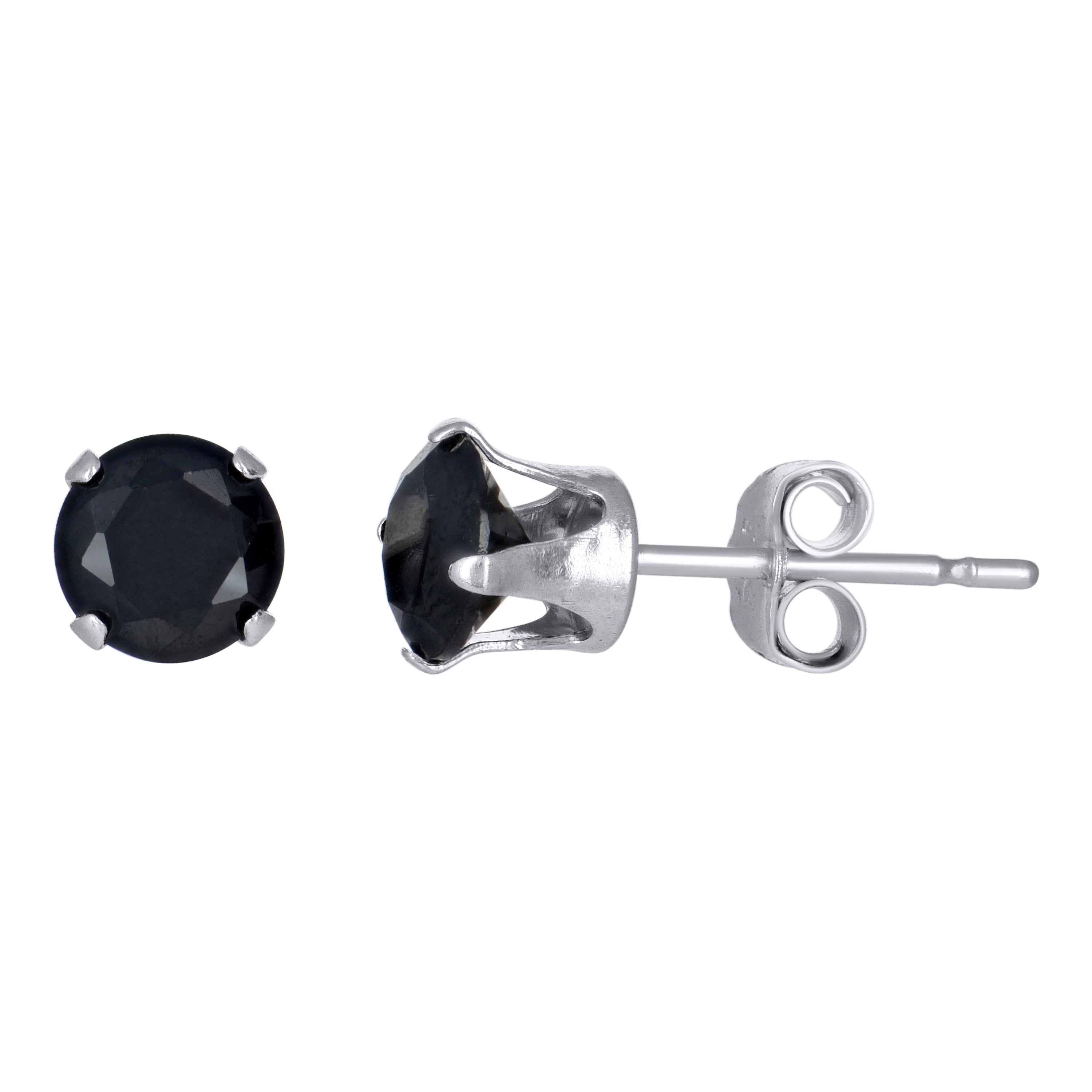 925 Sterling Silver Unisex Black Cubic-Zirconia Classic Stud Earrings 