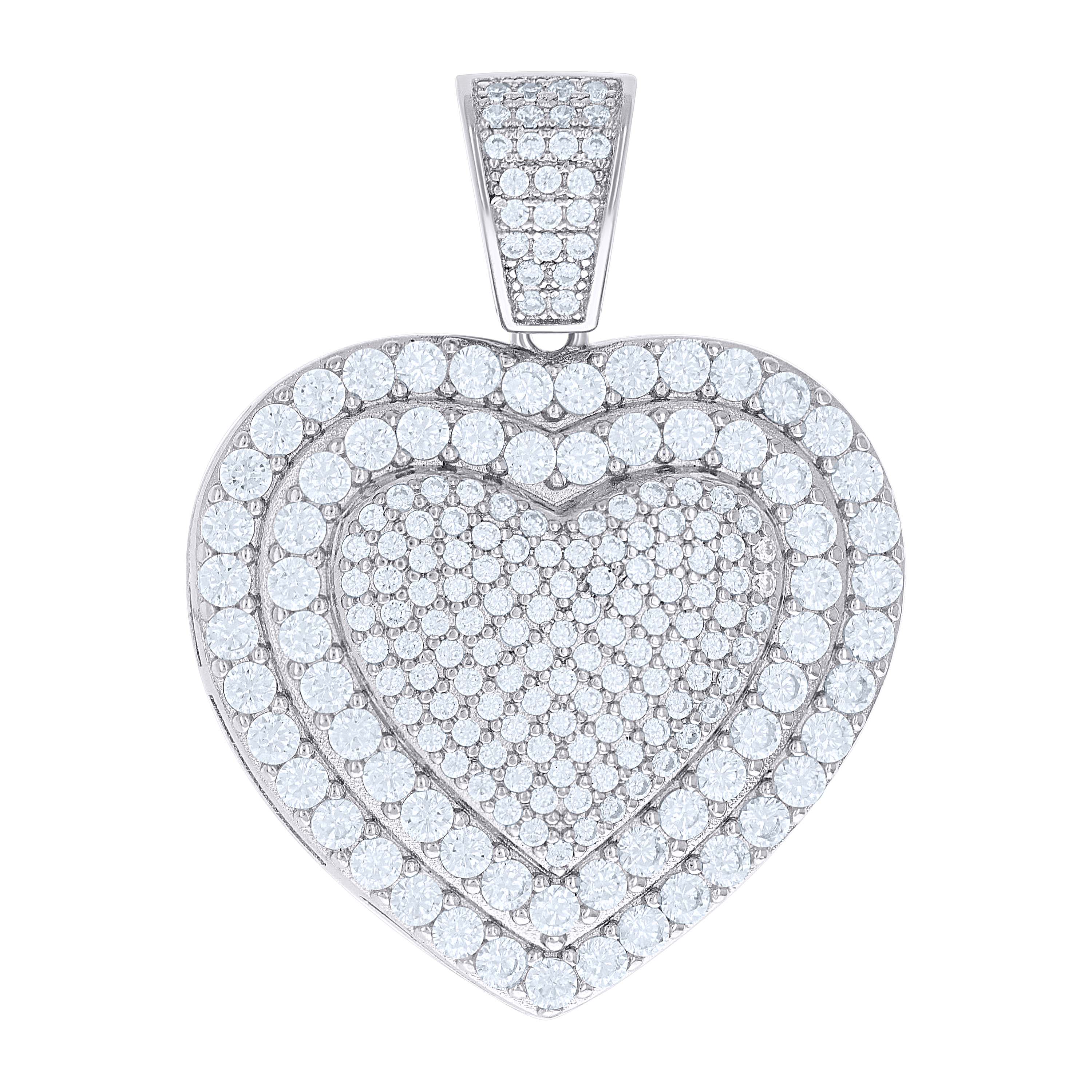 925 Sterling Silver Womens Cubic-Zirconia Cluster Heart Charm Pendant