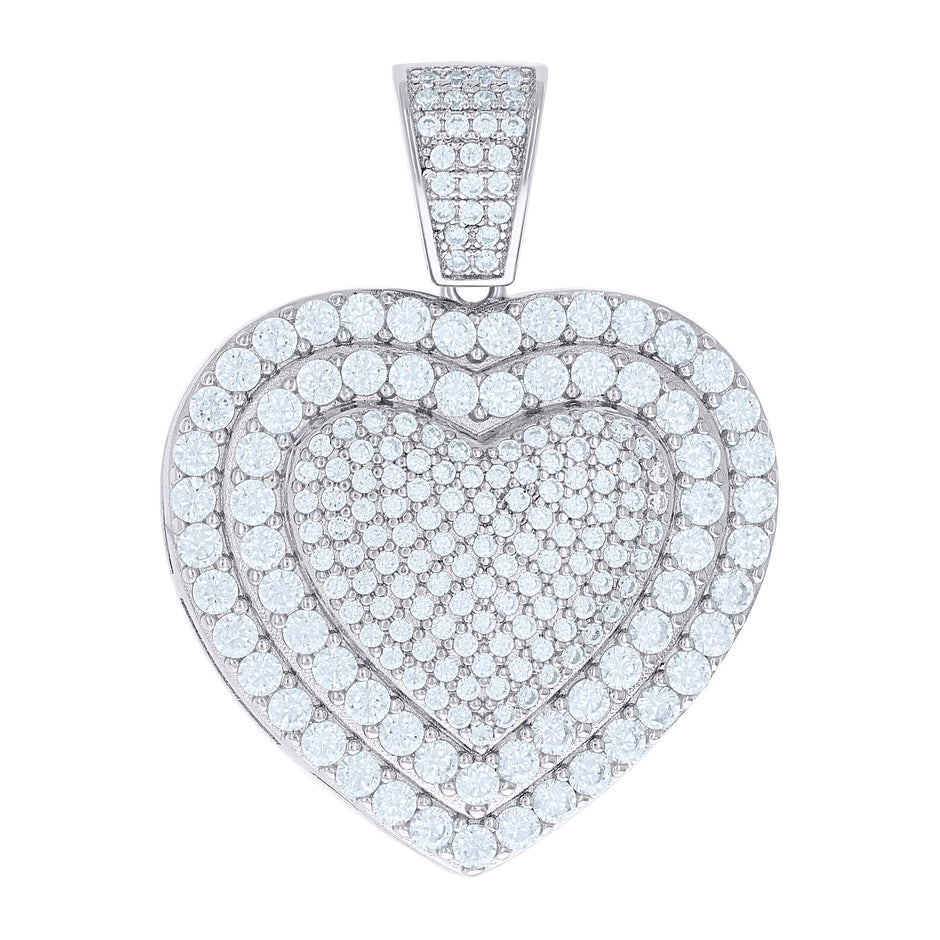 925 Sterling Silver Womens Cubic-Zirconia Cluster Heart Charm Pendant