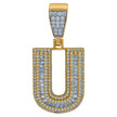 925 Sterling Silver Yellow-Tone Mens Baguette Cubic-Zirconia U Alphabet Initials Charm Pendant