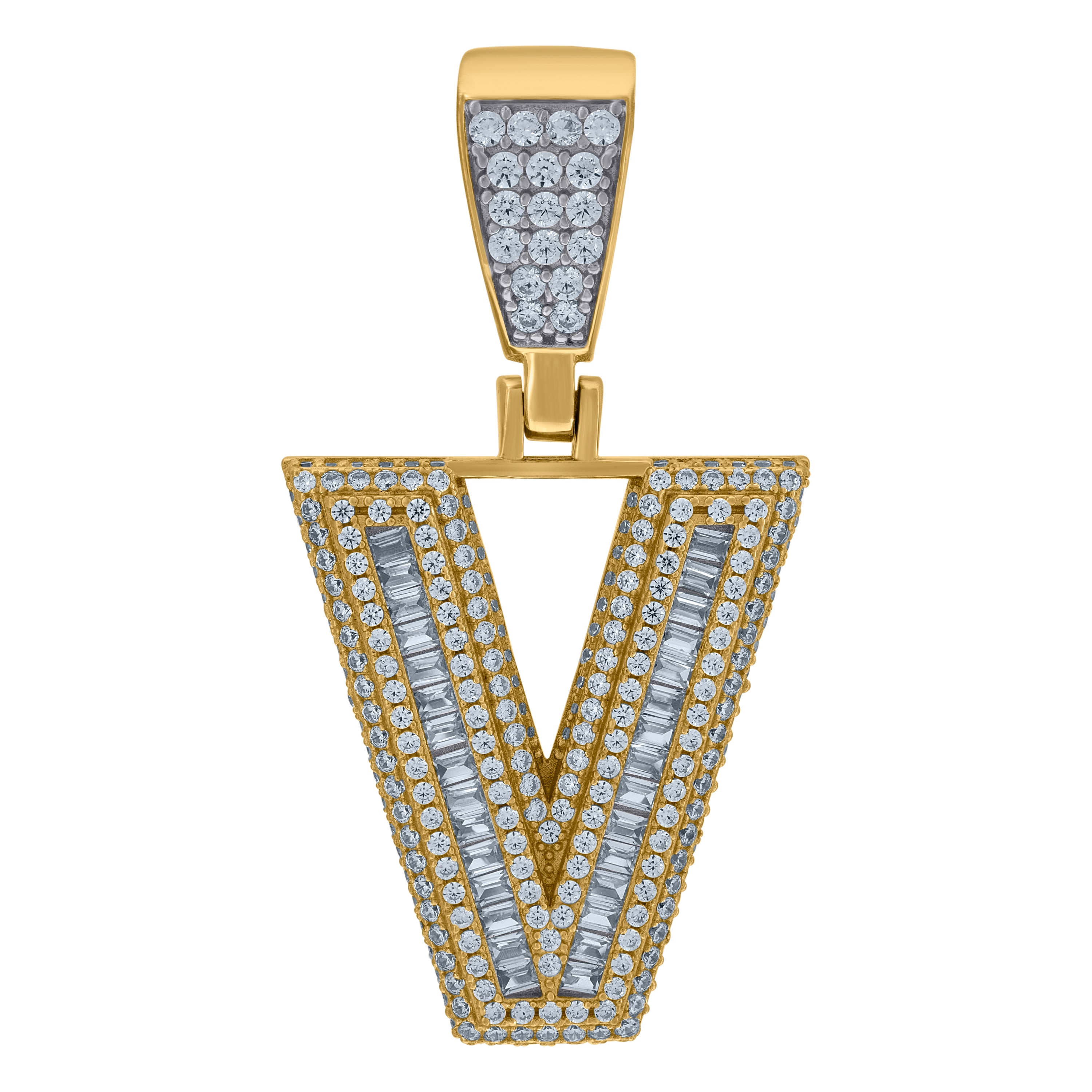 925 Sterling Silver Yellow-Tone Mens Baguette Cubic-Zirconia B Alphabet Initials Charm Pendant