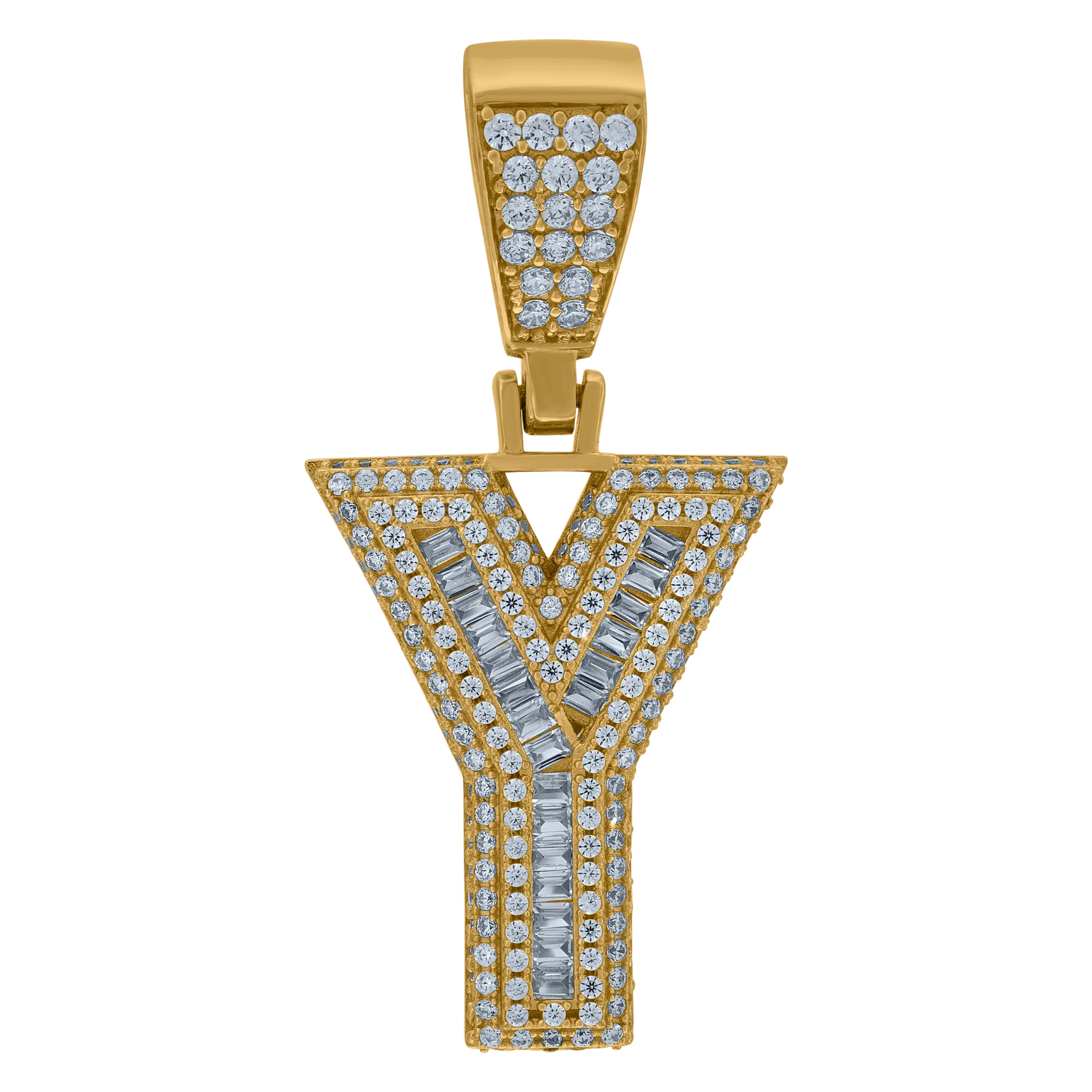 925 Sterling Silver Yellow-Tone Mens Baguette Cubic-Zirconia Y Alphabet Initials Charm Pendant