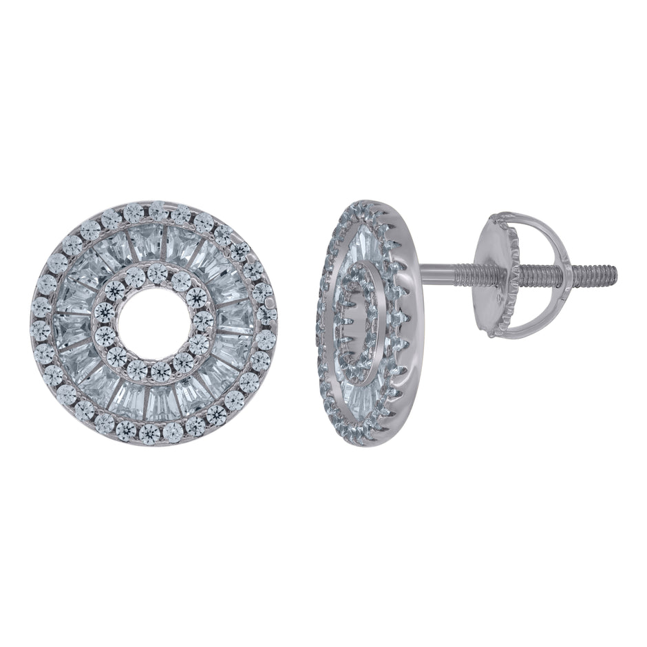 925 Sterling Silver Womens Baguette Cubic-Zirconia Fashion Stud Earrings 