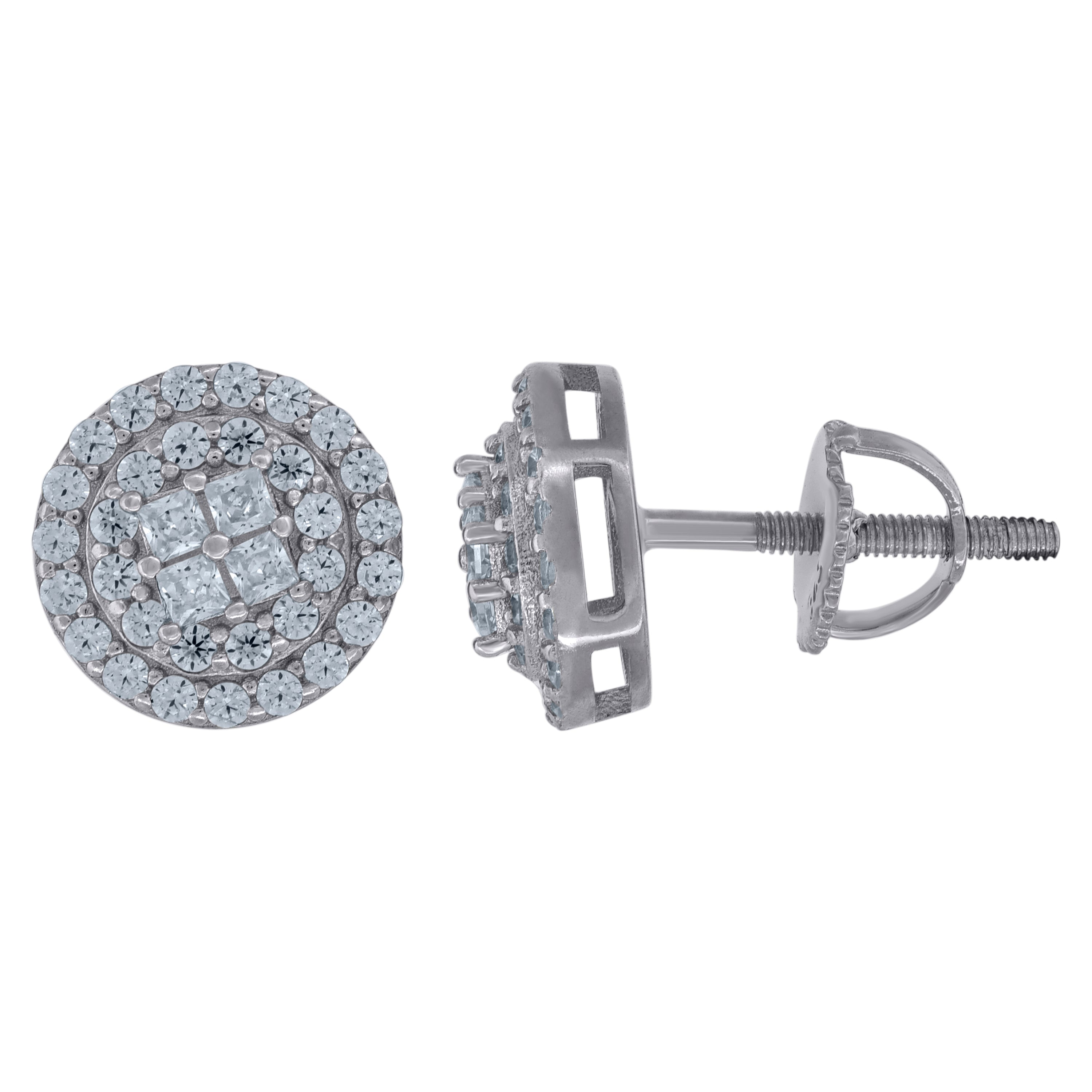 925 Sterling Silver Unisex Princess-Cut Cubic-Zirconia Fashion Stud Earrings 
