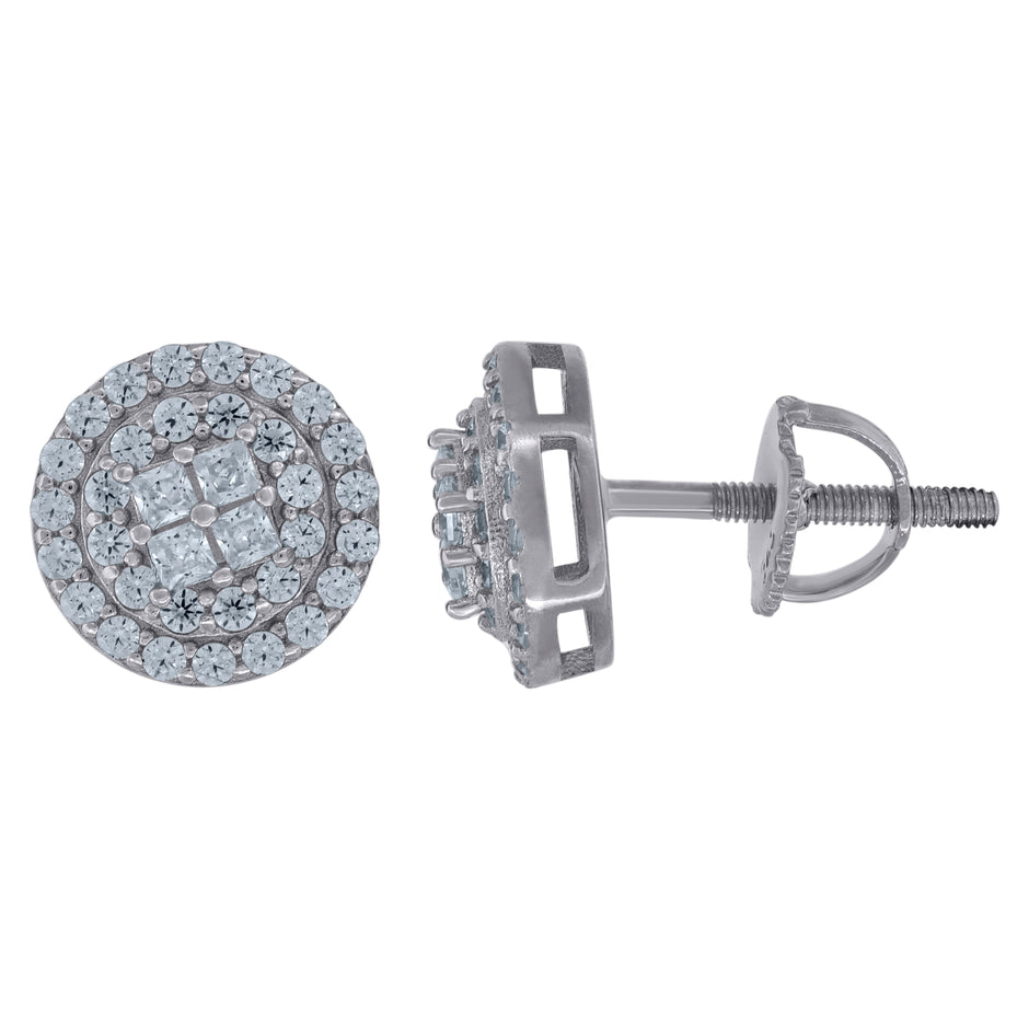 925 Sterling Silver Unisex Princess-Cut Cubic-Zirconia Fashion Stud Earrings 
