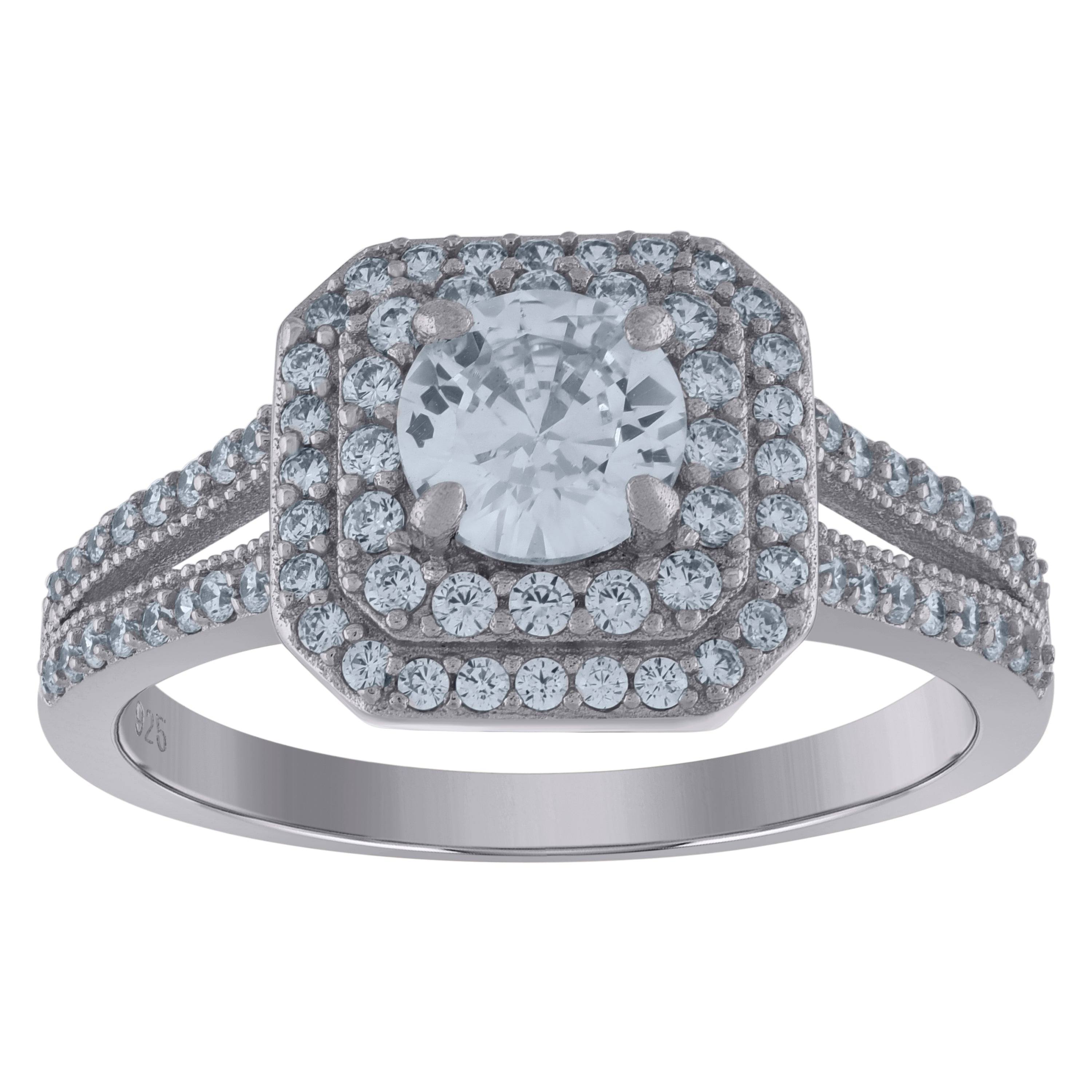 925 Sterling Silver Womens Cubic-Zirconia Square Fashion Ring Size 7