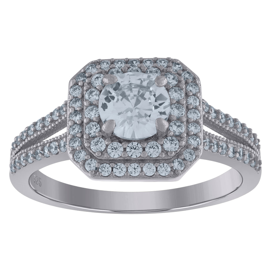 925 Sterling Silver Womens Cubic-Zirconia Square Fashion Ring Size 7