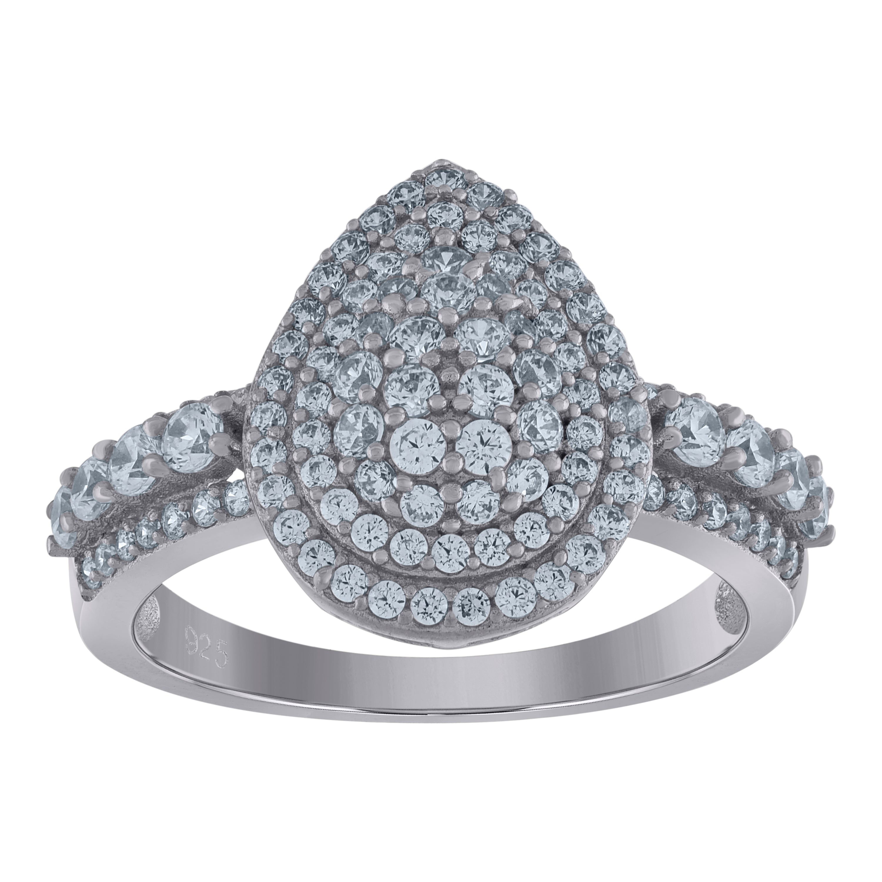 925 Sterling Silver Womens Cubic-Zirconia Tear Drop Fashion Ring Size 9 - SLV-105720