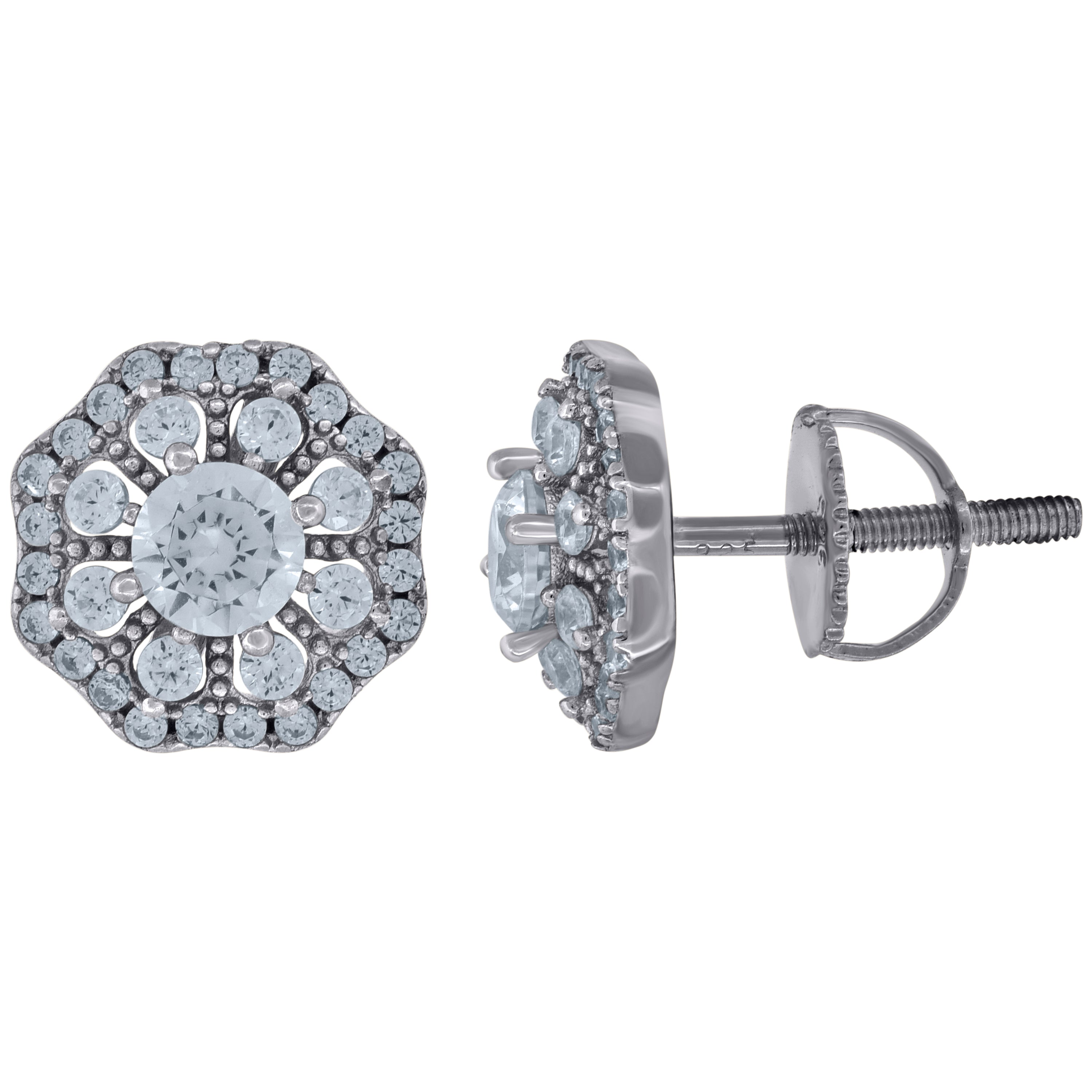 925 Sterling Silver Unisex Cubic-Zirconia Octagon Fashion Stud Earrings 