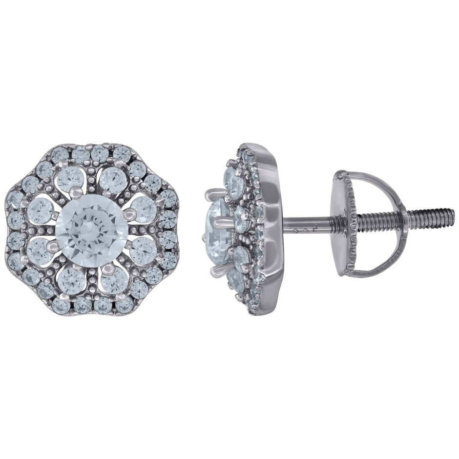925 Sterling Silver Unisex Cubic-Zirconia Octagon Fashion Stud Earrings 