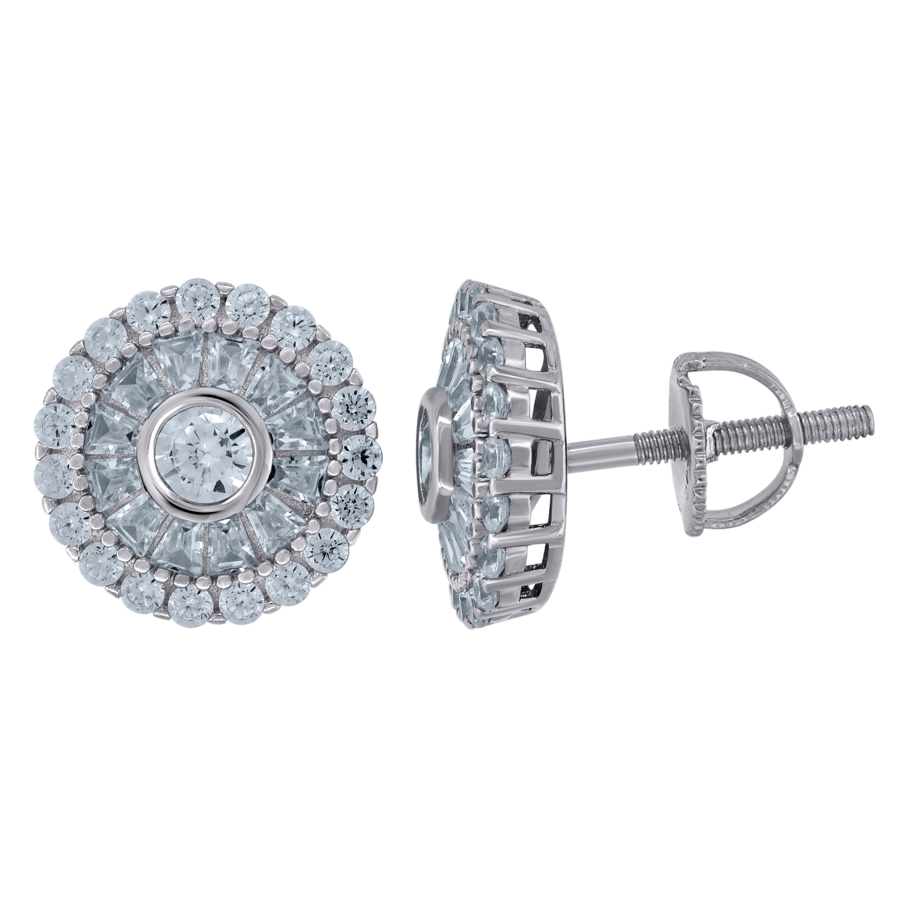 925 Sterling Silver Unisex Baguette Cubic-Zirconia Fashion Stud Earrings 