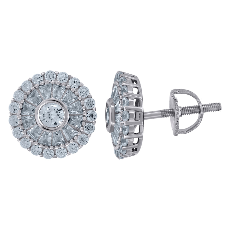 925 Sterling Silver Unisex Baguette Cubic-Zirconia Fashion Stud Earrings 