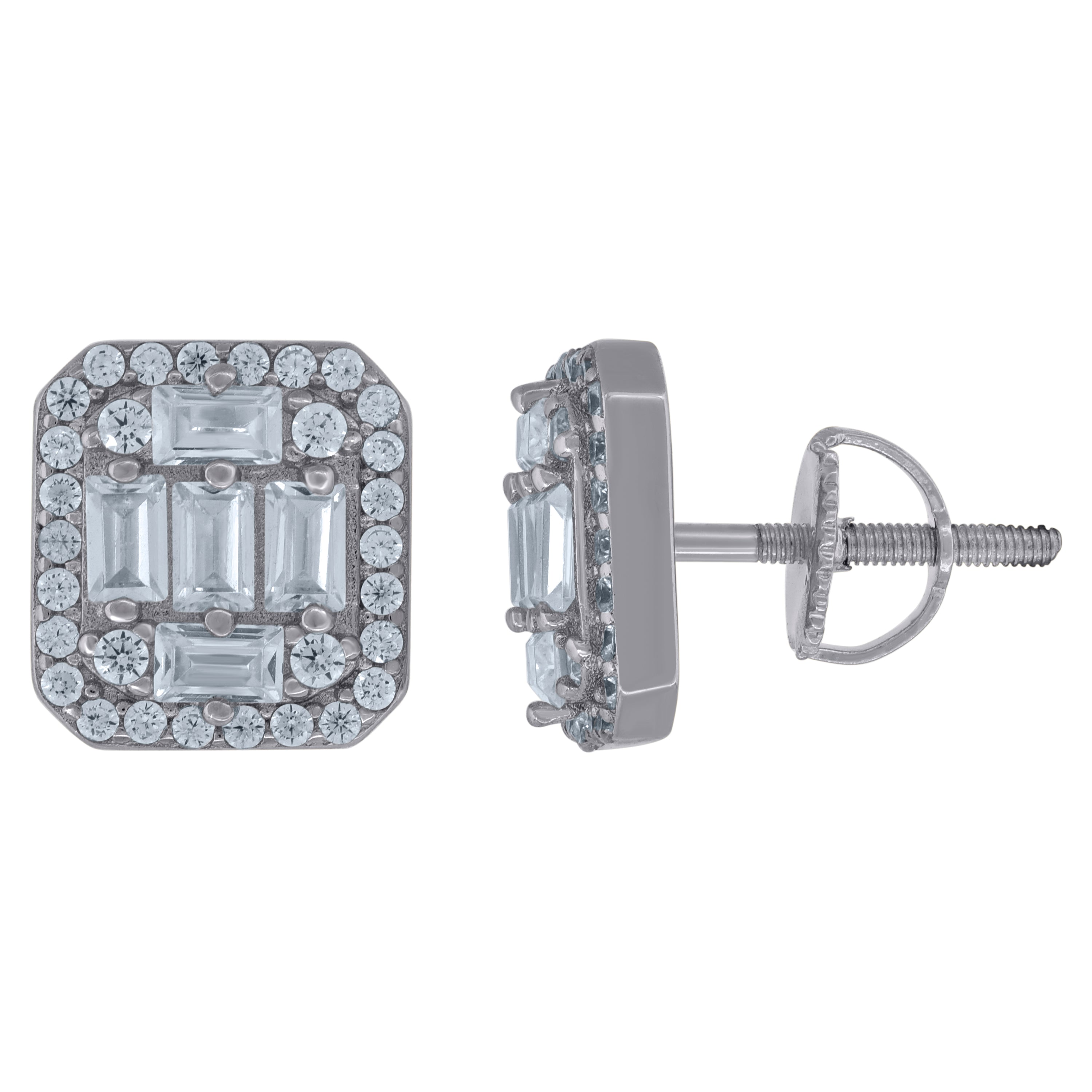 925 Sterling Silver Unisex Baguette Cubic-Zirconia Fashion Stud Earrings 