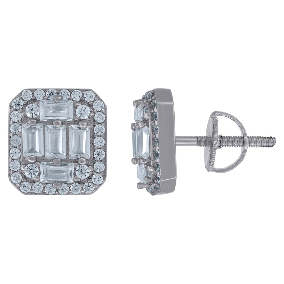 925 Sterling Silver Unisex Baguette Cubic-Zirconia Fashion Stud Earrings 