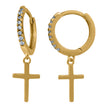 925 Sterling Silver Yellow-Tone Unisex Cubic-Zirconia Cross Religious Dangle Hoop Earrings