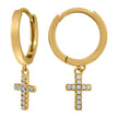 925 Sterling Silver Yellow-Tone Unisex Cubic-Zirconia Cross Religious Dangle Hoop Earrings