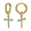 925 Sterling Silver Yellow-Tone Unisex Cubic-Zirconia Cross Religious Dangle Hoop Earrings