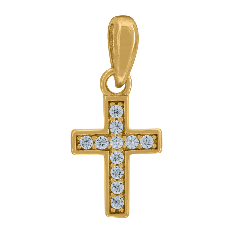 925 Sterling Silver Yellow-Tone Unisex Cubic-Zirconia Cross Religious Charm Pendant