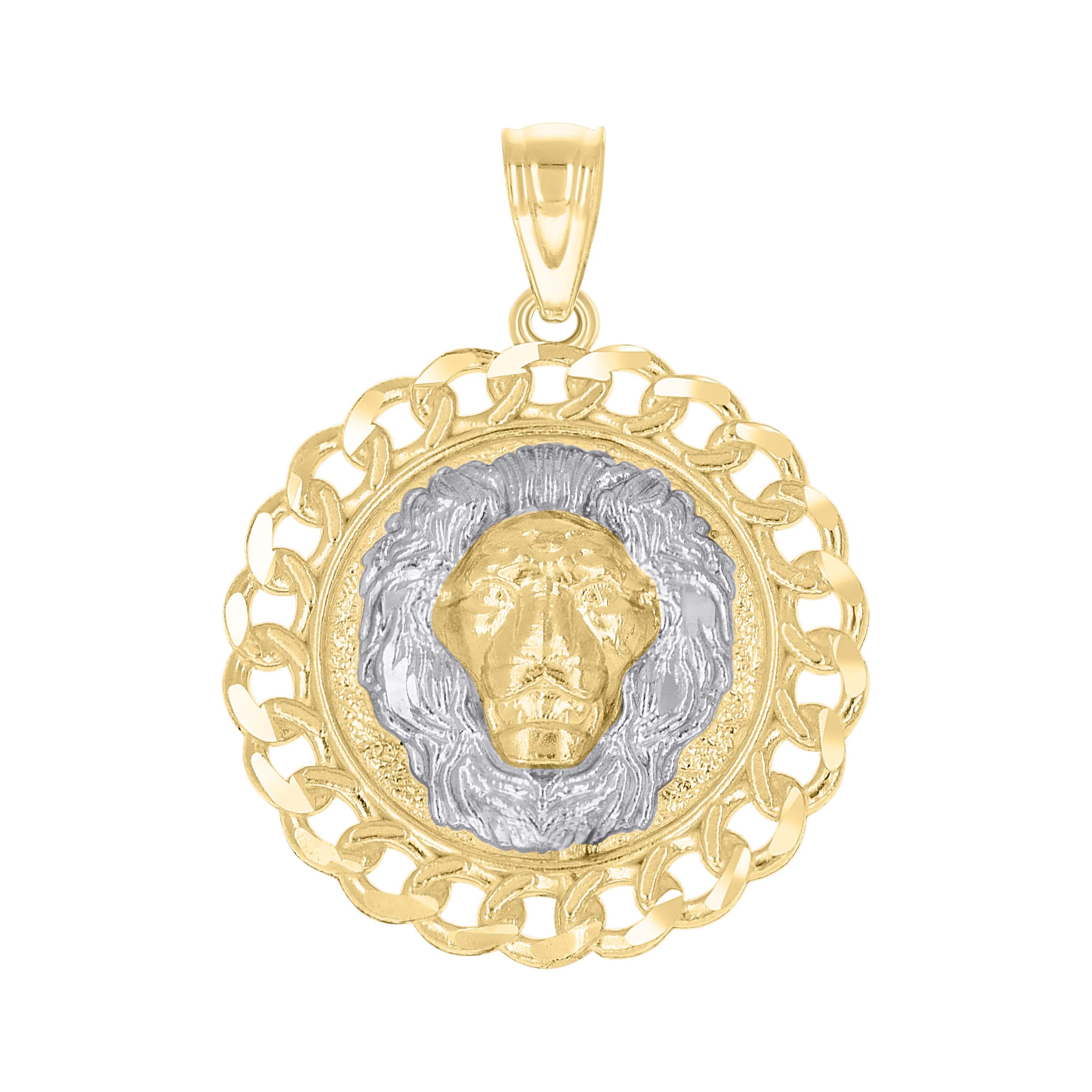 10kt Two-Tone Gold Lion Face Leo Animal Medallion Charm Pendant
