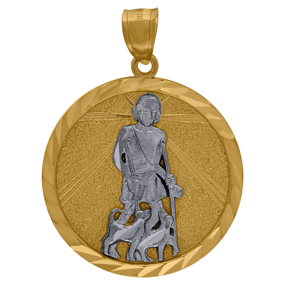 10kt Two-Tone Gold Diamond-Cut Saint Lazarus Religious Charm Pendant